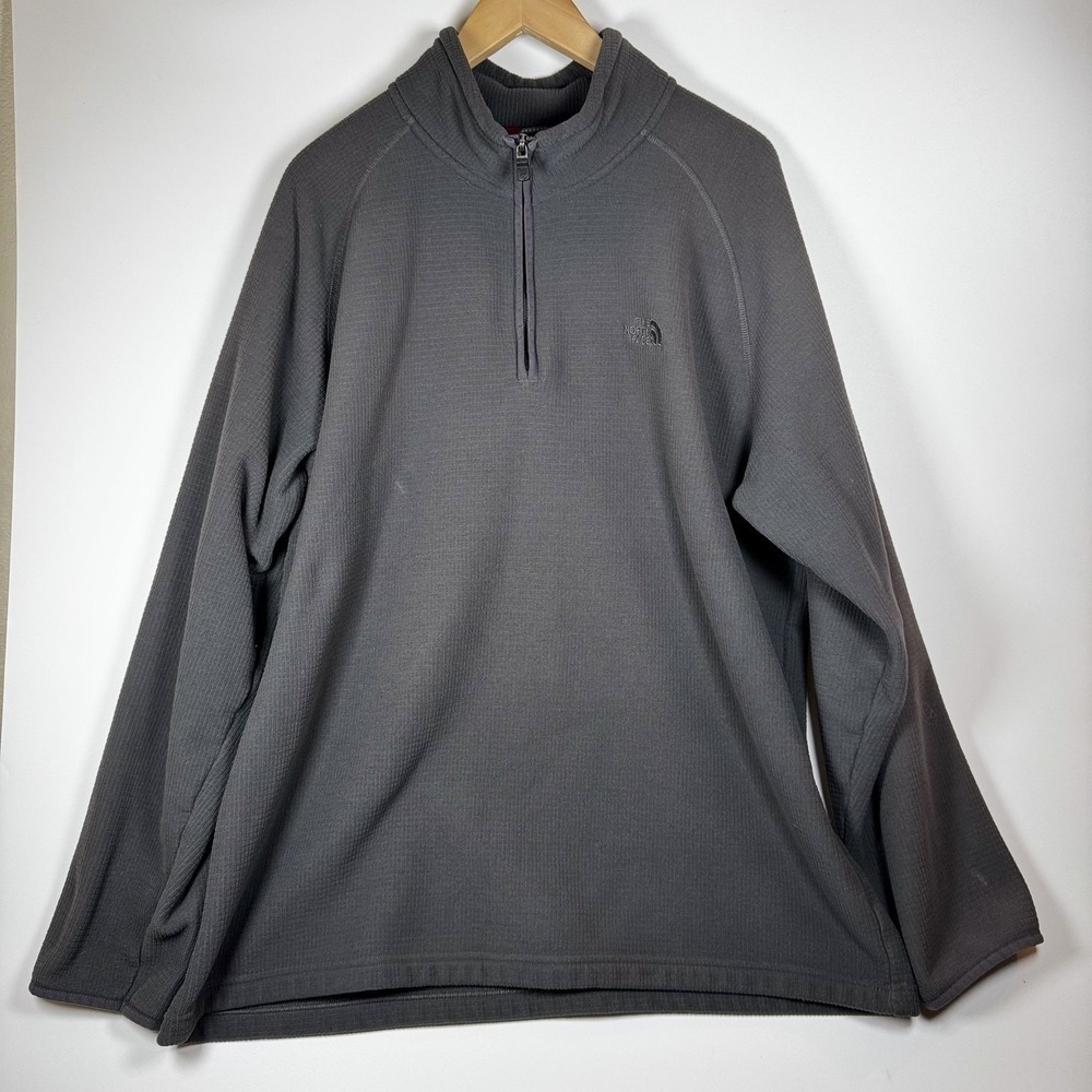 North Face Pullover Mens 2XL Gray Quarter Zip Grid Fleece Performance Outdoor